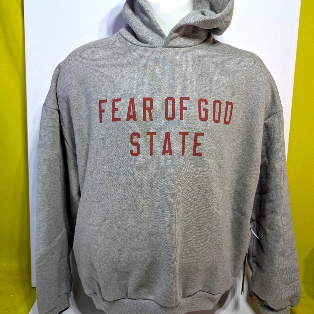 Fear of God Gray Hoodie with Red Text NWT